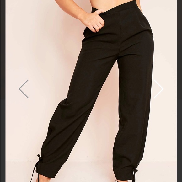 missy empire Pants - Missy Empire Black Pleated Tie Hem Trousers
